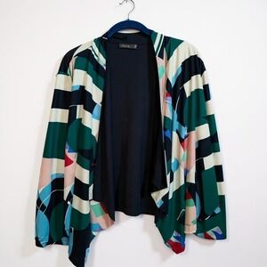 Jete Colorful Geometric Print Open Front Cardigan Draped‎ Lightweight